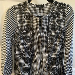 J.Crew Black Gingham Embroidered Cotton Top